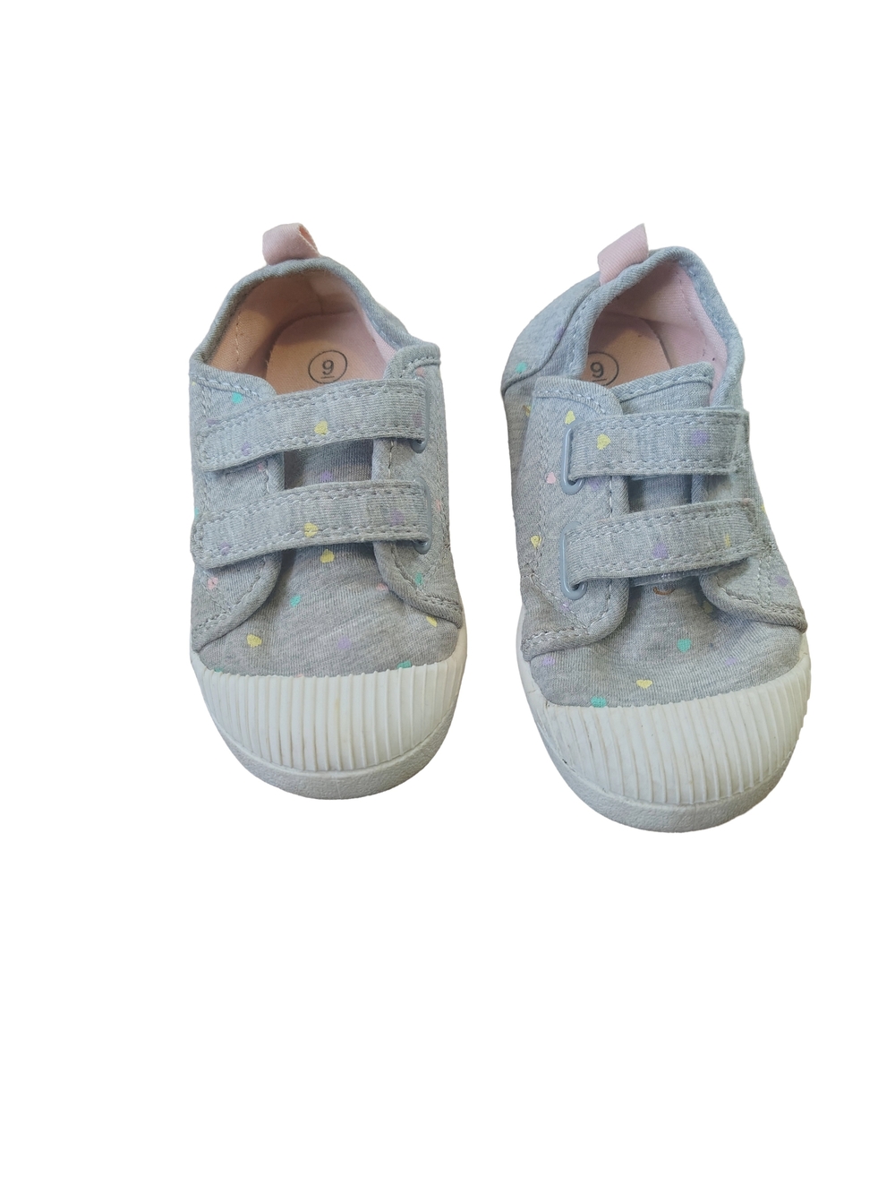 Cat & Jack Girls Gray Canvas Velcro Sneakers with Pastel Dots Size 9